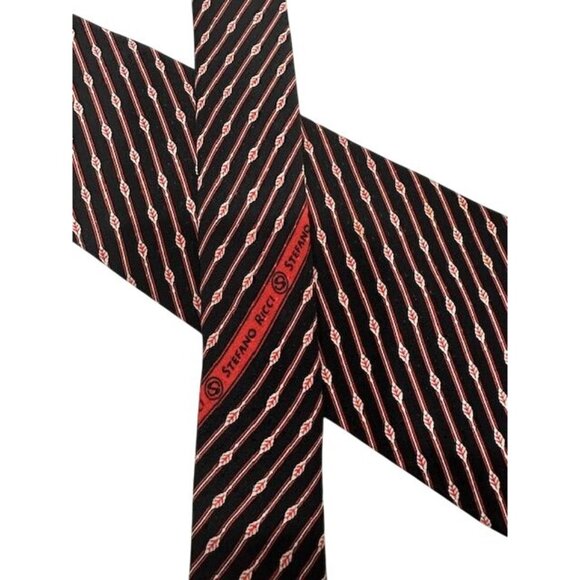 Stefano Ricci Italian Rep Tie arrow diagonal pattern red black white 100% Silk - Picture 2 of 6